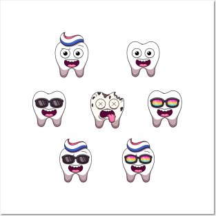 Funny Teeth Cartoon Sticker Pack Posters and Art